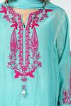 Shop_Jyoti Bansal_Blue Chanderi, Cotton Embroidery Ruhaniyat Dori Placement Tunic Salwar Set _at_Aza_Fashions