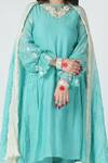 Shop_Jyoti Bansal_Blue Chanderi, Cotton Embroidery, Mirrors Sabaa Embellished Tunic Salwar Set _at_Aza_Fashions
