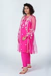 Buy_Jyoti Bansal_Pink Organza, Crepe, Chanderi Embroidery Round Neck Sheer Dori Kurta Set _at_Aza_Fashions