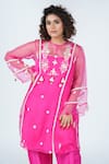 Shop_Jyoti Bansal_Pink Organza, Crepe, Chanderi Embroidery Round Neck Sheer Dori Kurta Set _at_Aza_Fashions