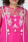 Buy_Jyoti Bansal_Pink Organza, Crepe, Chanderi Embroidery Round Neck Sheer Dori Kurta Set _Online_at_Aza_Fashions