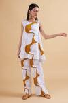 Buy_Kanelle_Ivory Cotton Satin Round Neck Multi-panel Printed Top And Pant Set_at_Aza_Fashions