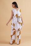 Shop_Kanelle_Ivory Cotton Satin Round Neck Multi-panel Printed Top And Pant Set_at_Aza_Fashions
