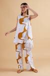 Kanelle_Ivory Cotton Satin Round Neck Multi-panel Printed Top And Pant Set_Online_at_Aza_Fashions