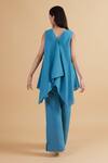 Shop_Kanelle_Blue Cotton, Linen Round Neck Multi-panel Draped Top And Pant Set_at_Aza_Fashions