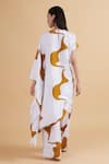 Shop_Kanelle_Ivory Cotton Slub Satin Printed Cosmic Asymmetric Draped Tunic And Pant Set _at_Aza_Fashions