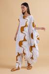 Buy_Kanelle_Ivory Cotton Slub Satin Printed Cosmic Asymmetric Draped Tunic And Pant Set _Online_at_Aza_Fashions