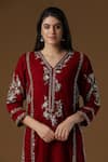 Shop_AHLAM_Maroon Velvet Embroidered Zari V Neck Kurta And Silk Salwar Set _Online_at_Aza_Fashions