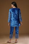 Shop_AHLAM_Blue Silk Velvet Embroidered Resham Jacket Deep V Neck Pant Set _at_Aza_Fashions