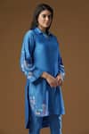 Shop_AHLAM_Blue Chanderi Silk Embroidered Resham Work Shirt Collar Kurta Pant Set_Online_at_Aza_Fashions
