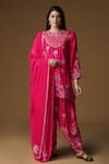 Buy_AHLAM_Pink Elha Silk Embroidered Aari Round Kurta And Pant Set _at_Aza_Fashions