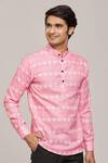 Buy_Arihant Rai Sinha_Pink Cotton Printed Floral Patterns Mandarin Collar Shirt _at_Aza_Fashions