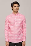 Arihant Rai Sinha_Pink Cotton Printed Floral Patterns Mandarin Collar Shirt _Online_at_Aza_Fashions