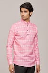 Buy_Arihant Rai Sinha_Pink Cotton Printed Floral Patterns Mandarin Collar Shirt _Online_at_Aza_Fashions