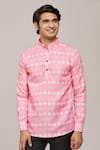 Shop_Arihant Rai Sinha_Pink Cotton Printed Floral Patterns Mandarin Collar Shirt _Online_at_Aza_Fashions