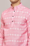 Arihant Rai Sinha_Pink Cotton Printed Floral Patterns Mandarin Collar Shirt _at_Aza_Fashions