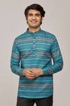 Buy_Arihant Rai Sinha_Green Cotton Printed Geometric Patterns Mandarin Collar Shirt _at_Aza_Fashions