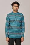 Arihant Rai Sinha_Green Cotton Printed Geometric Patterns Mandarin Collar Shirt _Online_at_Aza_Fashions