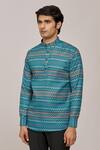 Buy_Arihant Rai Sinha_Green Cotton Printed Geometric Patterns Mandarin Collar Shirt _Online_at_Aza_Fashions