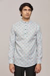 Arihant Rai Sinha_Multi Color Cotton Printed Mandala Patterns Mandarin Collar Shirt _Online_at_Aza_Fashions