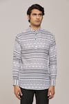 Arihant Rai Sinha_White Cotton Printed Geometric Patterns Shirt _Online_at_Aza_Fashions