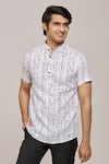 Buy_Arihant Rai Sinha_White Cotton Printed Doodle Patterns Mandarin Collar Shirt _at_Aza_Fashions