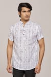 Shop_Arihant Rai Sinha_White Cotton Printed Doodle Patterns Mandarin Collar Shirt _Online_at_Aza_Fashions