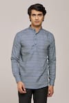 Buy_Arihant Rai Sinha_Blue Cotton Printed Waves And Floral Vine Patterns Mandarin Collar Shirt _Online_at_Aza_Fashions