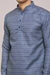 Arihant Rai Sinha_Blue Cotton Printed Waves And Floral Vine Patterns Mandarin Collar Shirt _at_Aza_Fashions