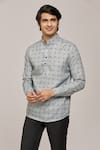 Buy_Arihant Rai Sinha_Grey Cotton Printed Mandala Patterns Tile Mandarin Collar Shirt _at_Aza_Fashions