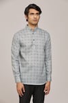 Buy_Arihant Rai Sinha_Grey Cotton Printed Mandala Patterns Tile Mandarin Collar Shirt _Online_at_Aza_Fashions