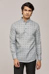 Shop_Arihant Rai Sinha_Grey Cotton Printed Mandala Patterns Tile Mandarin Collar Shirt _Online_at_Aza_Fashions