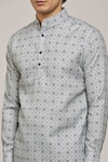 Arihant Rai Sinha_Grey Cotton Printed Mandala Patterns Tile Mandarin Collar Shirt _at_Aza_Fashions