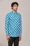 Buy_Arihant Rai Sinha_Green Cotton Printed Floral Patterns Mandarin Collar Shirt _Online_at_Aza_Fashions