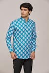 Shop_Arihant Rai Sinha_Green Cotton Printed Floral Patterns Mandarin Collar Shirt _Online_at_Aza_Fashions