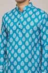 Arihant Rai Sinha_Green Cotton Printed Floral Patterns Mandarin Collar Shirt _at_Aza_Fashions