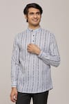 Buy_Arihant Rai Sinha_Grey Cotton Printed Geometric Patterns Mandarin Collar Shirt _at_Aza_Fashions