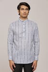 Arihant Rai Sinha_Grey Cotton Printed Geometric Patterns Mandarin Collar Shirt _Online_at_Aza_Fashions