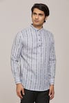 Buy_Arihant Rai Sinha_Grey Cotton Printed Geometric Patterns Mandarin Collar Shirt _Online_at_Aza_Fashions