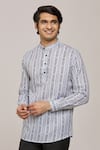 Shop_Arihant Rai Sinha_Grey Cotton Printed Geometric Patterns Mandarin Collar Shirt _Online_at_Aza_Fashions