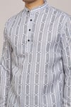 Arihant Rai Sinha_Grey Cotton Printed Geometric Patterns Mandarin Collar Shirt _at_Aza_Fashions