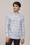 Buy_Arihant Rai Sinha_Grey Cotton Printed Geometric Patterns Pastel Mandarin Collar Shirt _at_Aza_Fashions