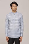 Arihant Rai Sinha_Grey Cotton Printed Geometric Patterns Pastel Mandarin Collar Shirt _Online_at_Aza_Fashions