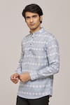 Shop_Arihant Rai Sinha_Grey Cotton Printed Geometric Patterns Pastel Mandarin Collar Shirt _Online_at_Aza_Fashions