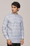 Arihant Rai Sinha_Grey Cotton Printed Geometric Patterns Pastel Mandarin Collar Shirt _at_Aza_Fashions