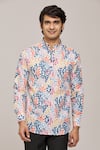 Buy_Arihant Rai Sinha_Multi Color Cotton Printed Leaf Patterns Mandarin Collar Shirt _at_Aza_Fashions