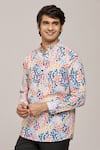 Buy_Arihant Rai Sinha_Multi Color Cotton Printed Leaf Patterns Mandarin Collar Shirt _Online_at_Aza_Fashions