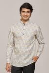 Buy_Arihant Rai Sinha_Multi Color Cotton Printed Jaal Patterns Mandarin Collar Shirt _at_Aza_Fashions