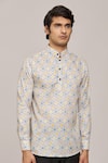 Buy_Arihant Rai Sinha_Multi Color Cotton Printed Jaal Patterns Mandarin Collar Shirt _Online_at_Aza_Fashions