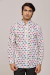 Arihant Rai Sinha_Multi Color Cotton Printed Elephant Motifs Mandarin Collar Shirt _Online_at_Aza_Fashions